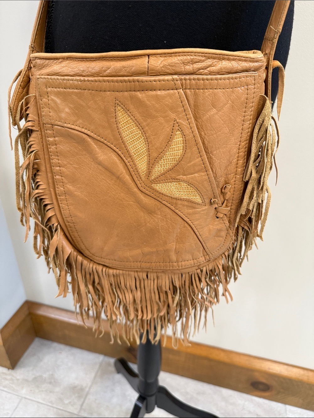 Charlize Kyle Couture Vintage Leather Fringe Crossbody Bag Made in the US